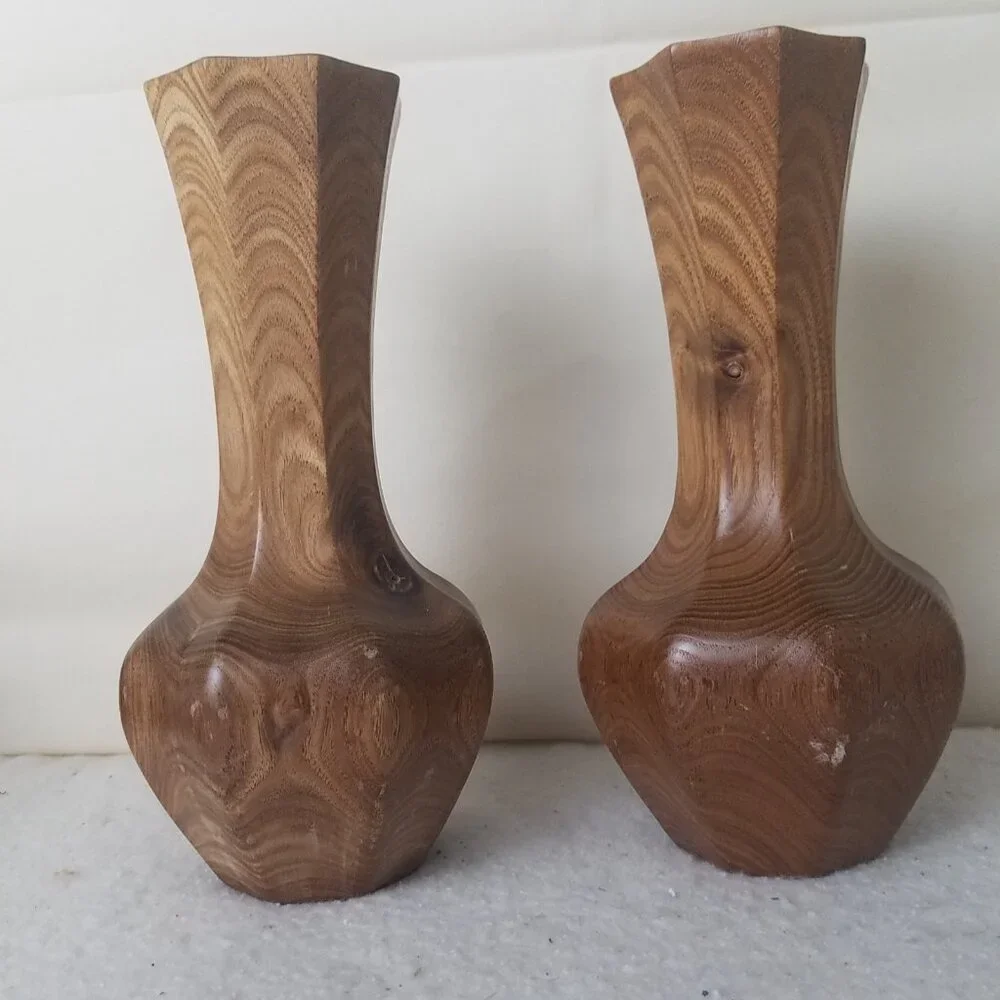 Hand Crafted Wooden Japanese‎ Flower Vase/candle holder, 8 X 4 Inches